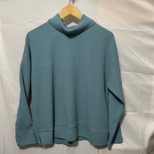 Talbots woman’s L teal WAFFLE KNIT COWL NECK casual TOP